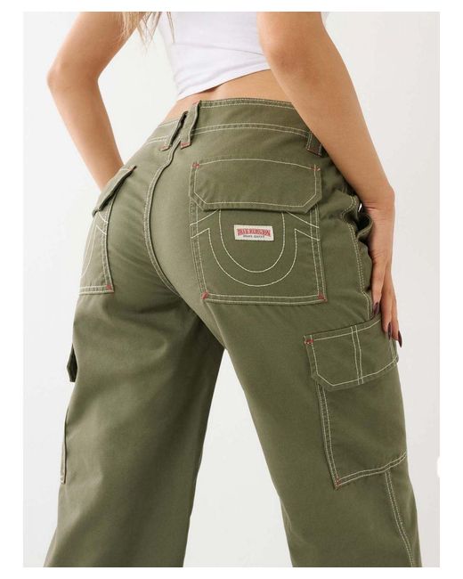True Religion Green Military Single Needle Cargo Pant