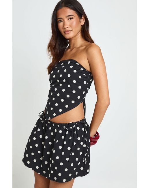 Boohoo Black Polka Dot Cotton Poplin Scarf Top