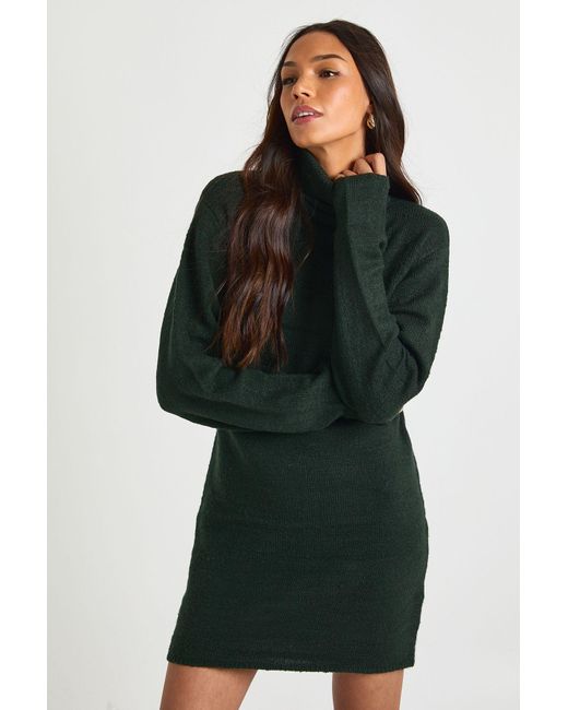 Boohoo Black Tall Roll Neck Chunky Knit Mini Dress