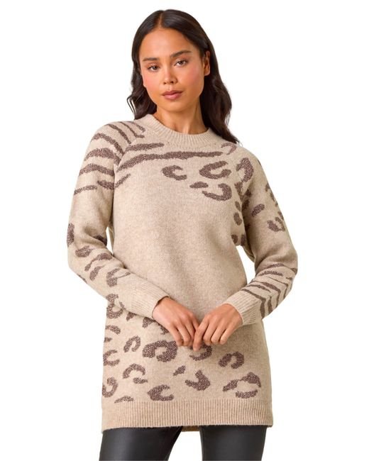 Roman Natural Petite Animal Print Longline Stretch Jumper