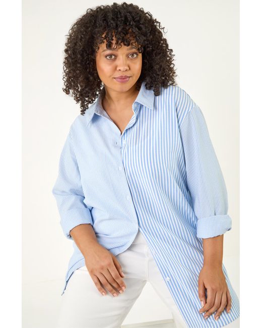 Roman Blue Curve Contrast Stripe Blouse