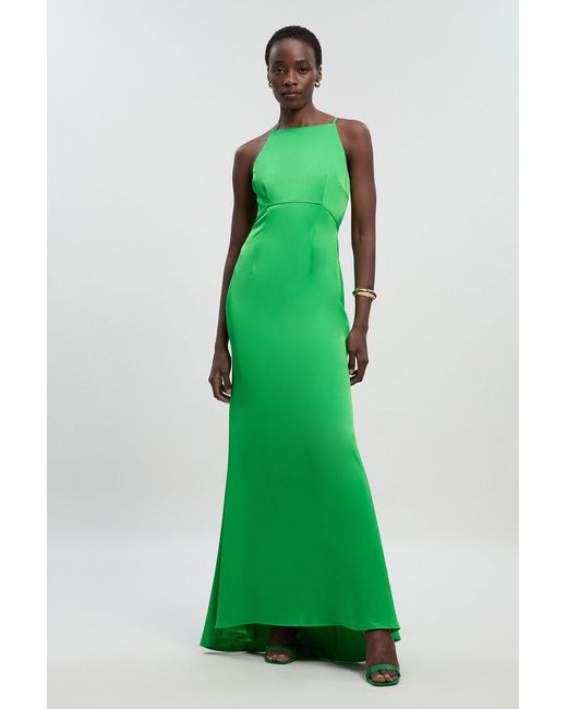 Karen Millen Green Satin Back Crepe Column Woven Maxi Dress