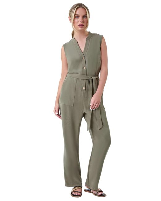 Roman Petite Green Button Detail Pocket Jumpsuit