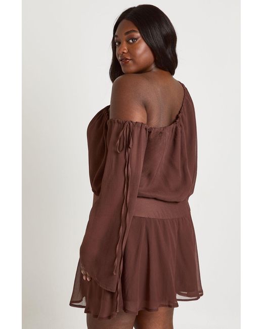 Boohoo Brown Plus Chiffon Asymmetric Skater Dress