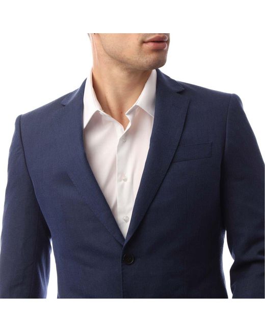 Boss Blue Solid Patterned Lapel Collared Suit Jacket for men