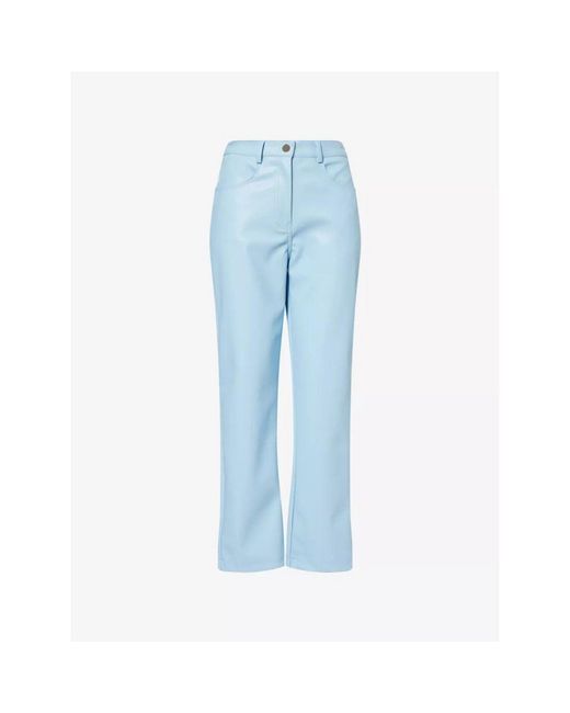 Amy Lynn Blue Amylynn Solid Patterned Straight Fit Five Pocket Pants