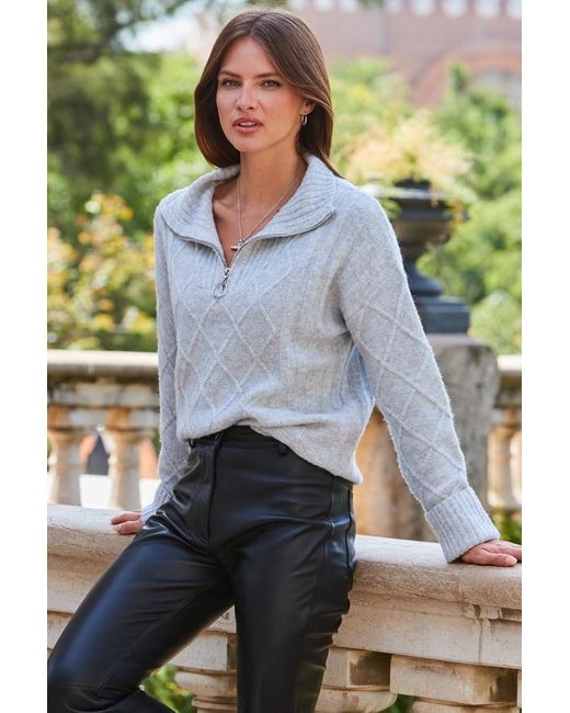 Sosandar Green Light Half Zip Cable Knit Jumper