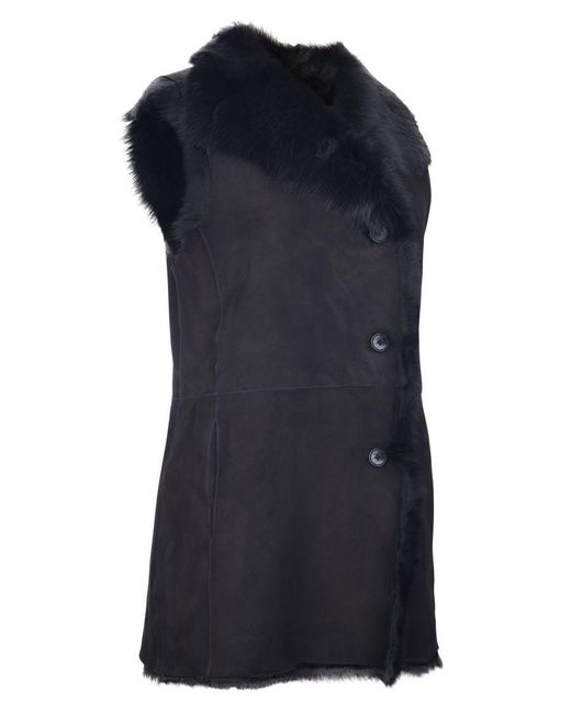 Infinity Leather Blue Womenss Toscana Sheepskin Buttoned Gilet-Manama