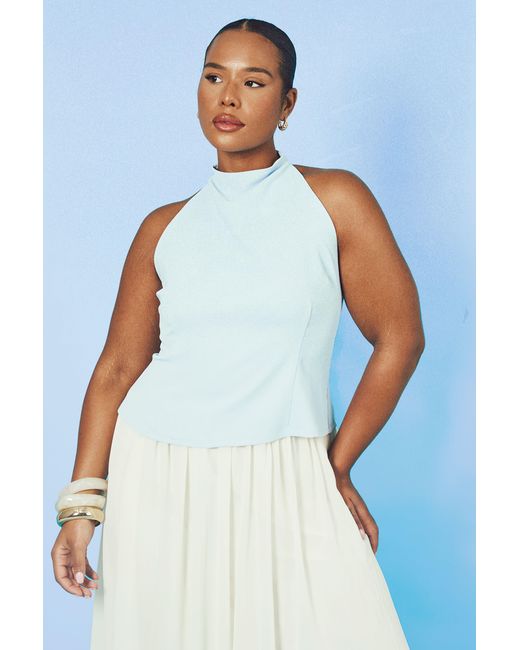 Boohoo Blue Plus Racer Neck Cinched Top