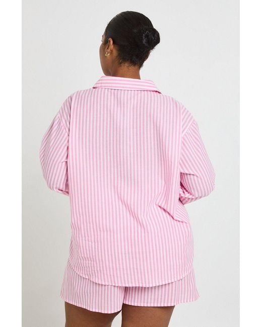 Boohoo Pink Plus Cotton Pinstripe Pyjama Short