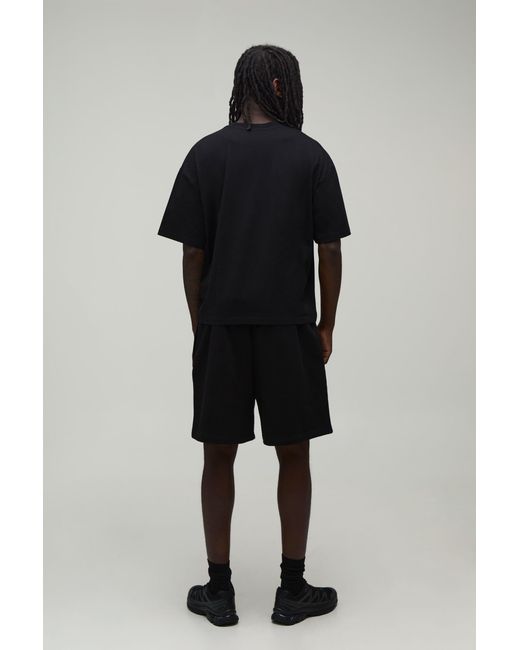 BoohooMAN Black Oversized Boxy Moto Printed T-Shirt & Baggy Short Set for men