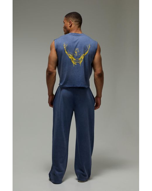 BoohooMAN Blue One More Rep Washed Oversized Boxy Tank for men