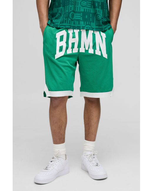 BoohooMAN Green Bhmn Mid Length Mesh Basketball Shorts for men