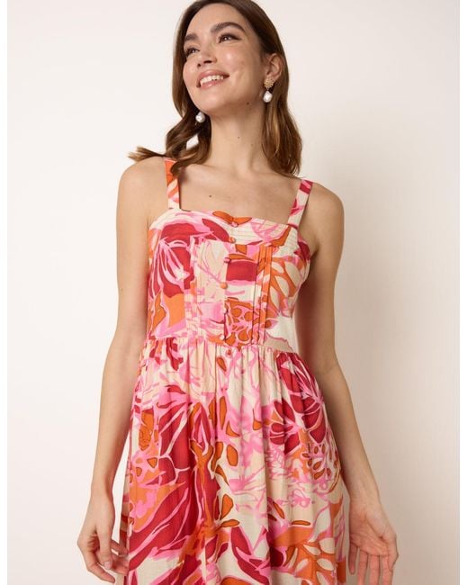 Blue Vanilla Pink Tropical Print Adjustable Strap Maxi Dress