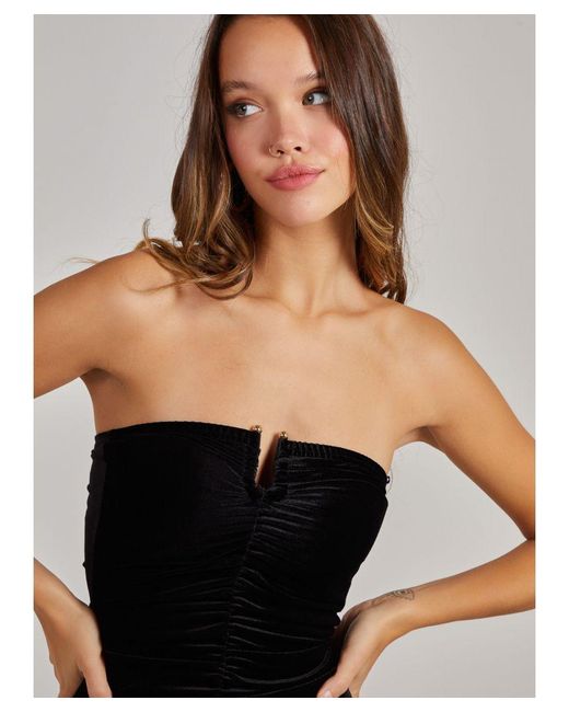 Pink Vanilla Black Velvet Trim Ruched Dress