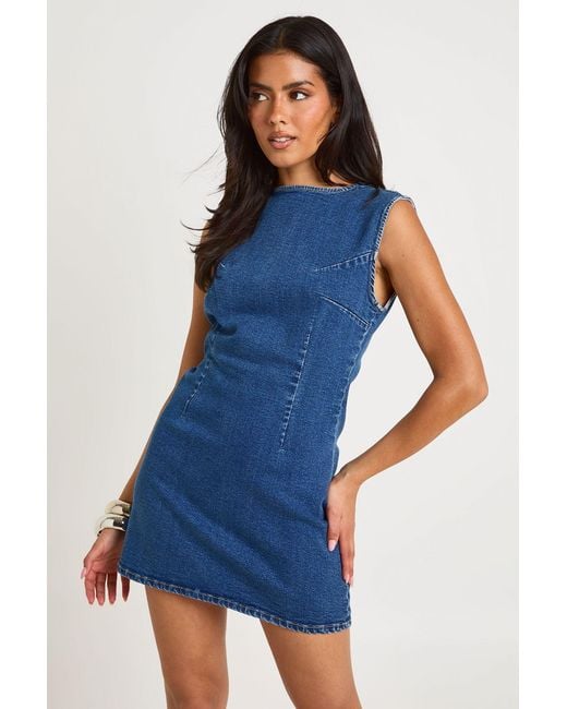 Boohoo Blue Petite Basic Denim Shift Dress