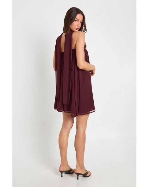 Boohoo Red Scarf Detail Trapeze Mini Dress