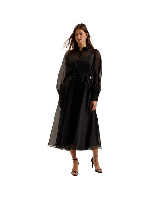 Ted Baker Black Gibara Sheer Organza Shirt Maxi Dress