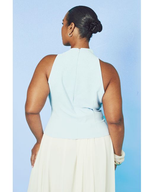 Boohoo Blue Plus Racer Neck Cinched Top