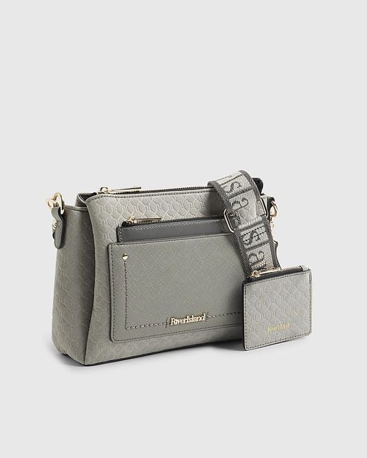 River Island Gray Crossbody Bag Monogram Pocket Front