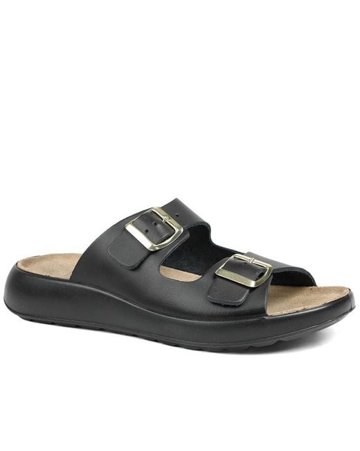 Jones Bootmaker Black Harlowe Wide Fit Leather Sandals