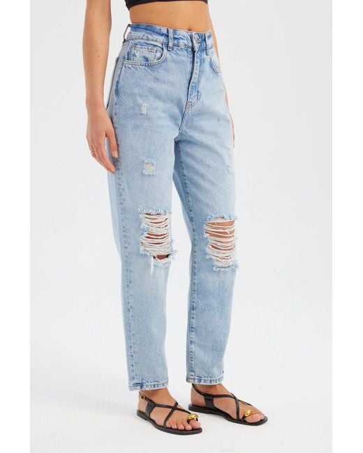 Hiccup Blue High Waist Ripped Mom-Fit Denim Jeans