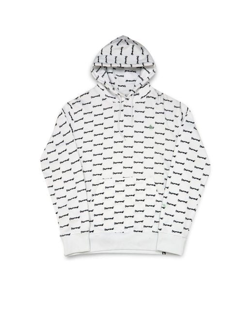 Money White Signature Print Hooded Long Sleeve Sweatshirt for men