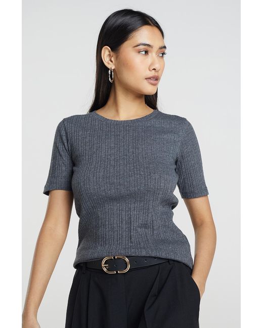Brave Soul Gray Ribbed Round Neck T-Shirt