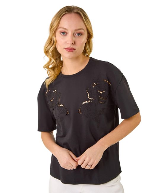 D.u.s.k Black Floral Cut Out T-Shirt