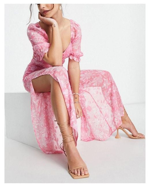 Miss Selfridge Pink Petite Jacquard Wide Leg Trouser