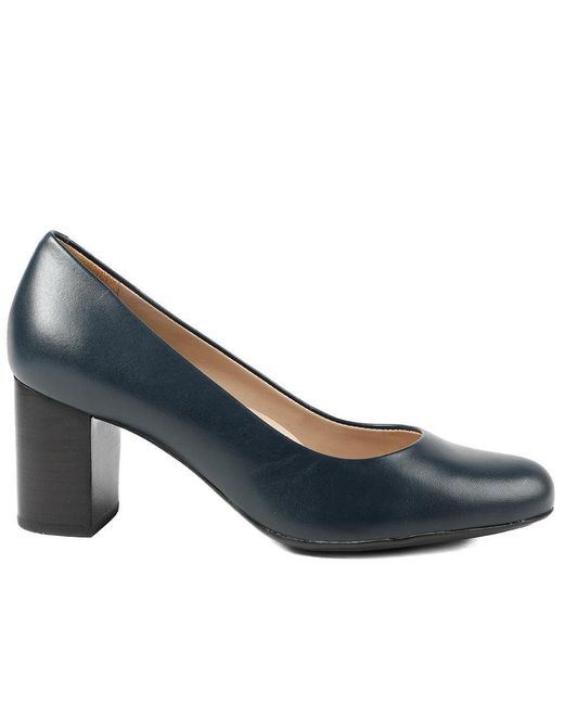 Jones Bootmaker Blue Xantara Leather Block Heel Court Shoes