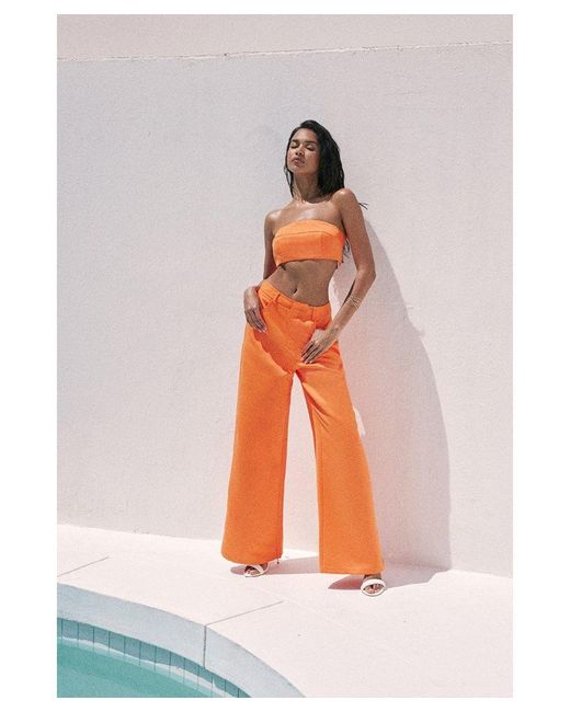 MissPap Orange Premium Tailored Satin High Waisted Wide Leg Trousers