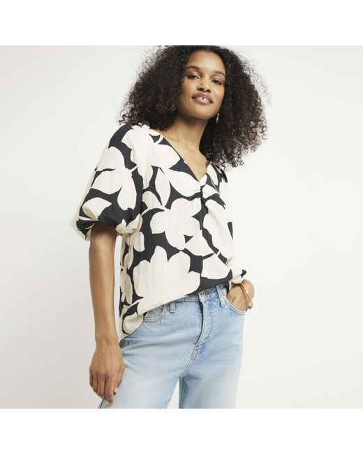 River Island Blouse Floral Puff Sleeve in White | Lyst UK