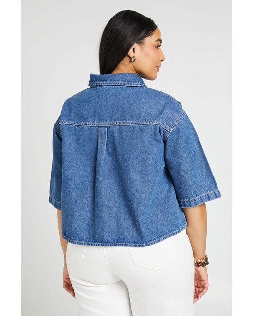 Boohoo Blue Plus Oversized Short Sleeve Denim Shirt