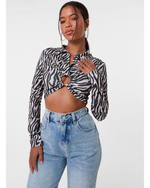 Pink Vanilla Blue Zebra Print Collared Top