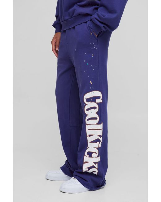 BoohooMAN Blue Flared Heavyweight Coolkicks Joggers for men