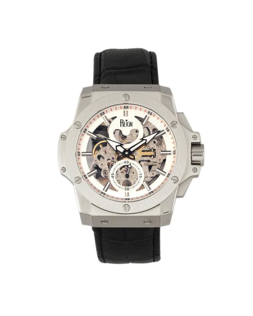 Reign Commodus Automatik-Skelett-Lederarmbanduhr in Metallic für Herren
