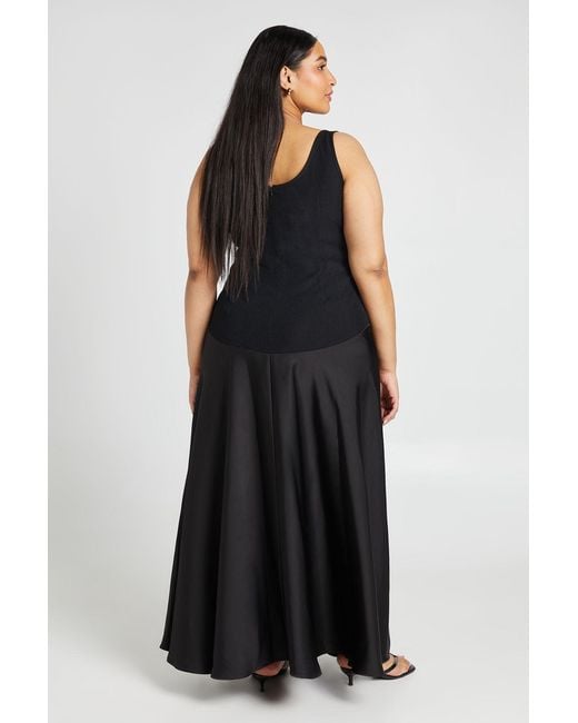 Boohoo Black Plus Crepe Sleeveless Dress With Satin Skirt