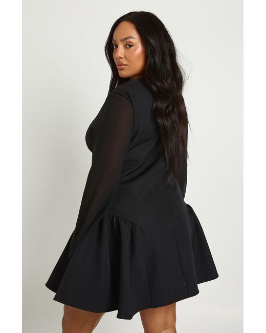 Boohoo Black Plus Chiffon Sleeve Skater Dress
