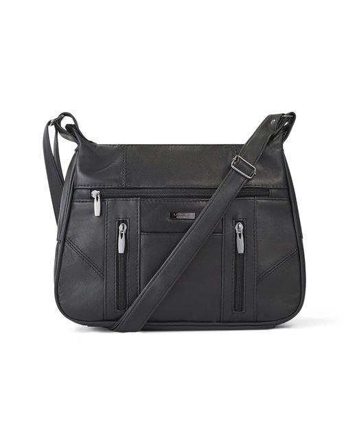 Woodland Leathers Black Genuine Leather Handbag Multi Pocket Crossbody Bag