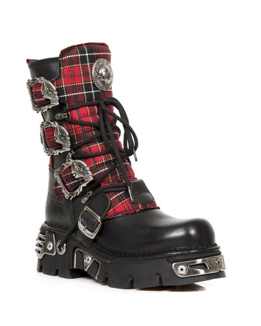 New Rock Black Tartan Leather Gothic Boots-391T-S1