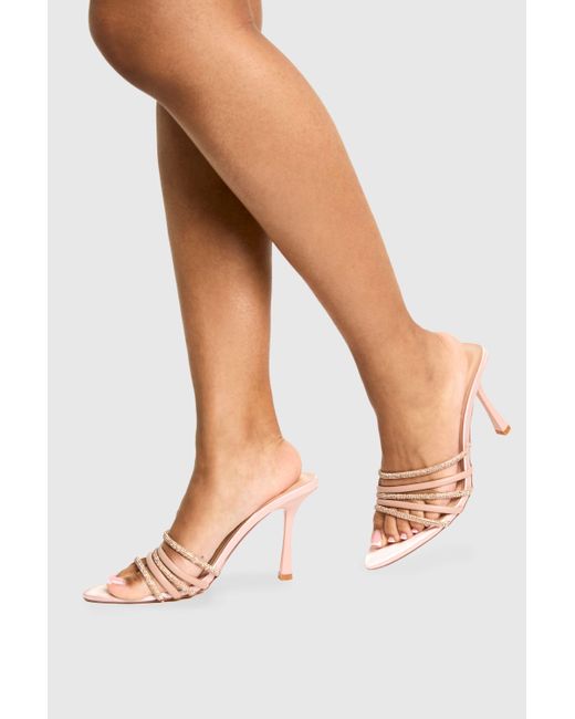 Boohoo White Strappy Diamante Heeled Mules