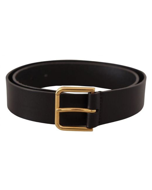 Dolce & Gabbana Black Calf Leather Tone Logo Metal Buckle Belt