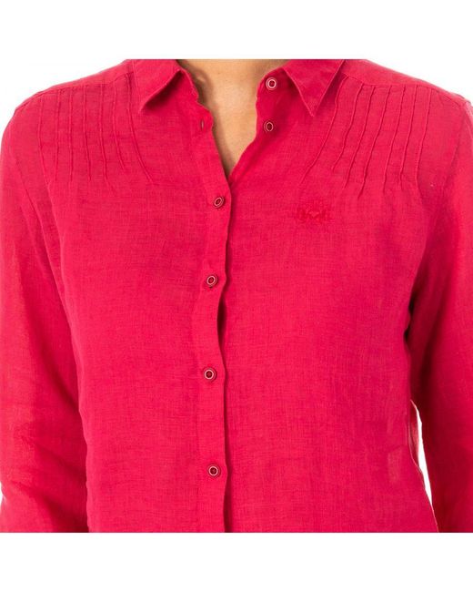 La Martina Pink Womenss Long Sleeve Lapel Collar Shirt Lwc006
