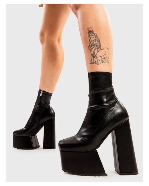 Lamoda Black Ankle Boots Get Out Round Toe Platform High Heels With Zipper