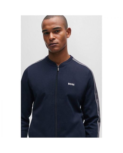 BOSS Cotton Blend Zip Up Jacket in Blue for Men Lyst UK