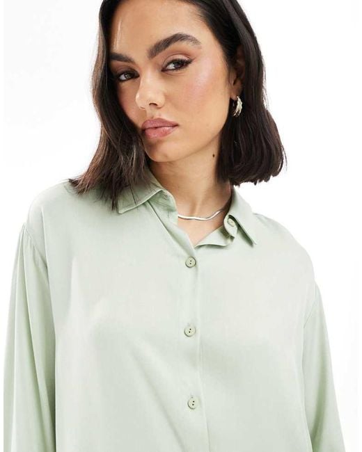 Miss Selfridge Green Long Sleeve Drop Waist Pleated Shirt Dress