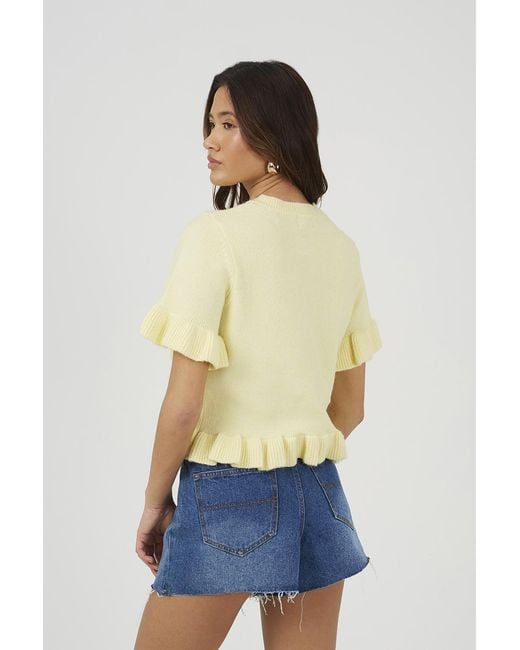 Brave Soul Blue Short Sleeve Cardigan With Frill Hem