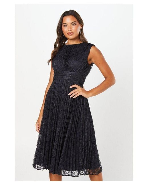 Coast Blue Pleated Lace Midi Dress