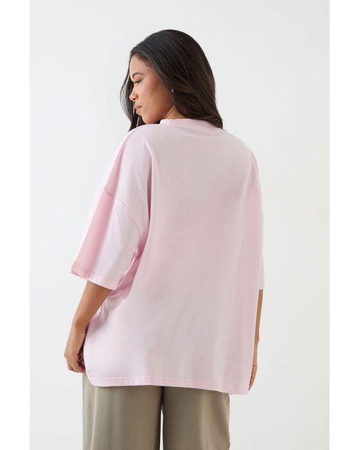 DSGN Studio Pink Script Embroidered Oversized T-Shirt